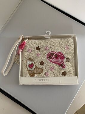 Sincerely Jules Beaded Cream Wallet with Pink and Gold Accents, NWT